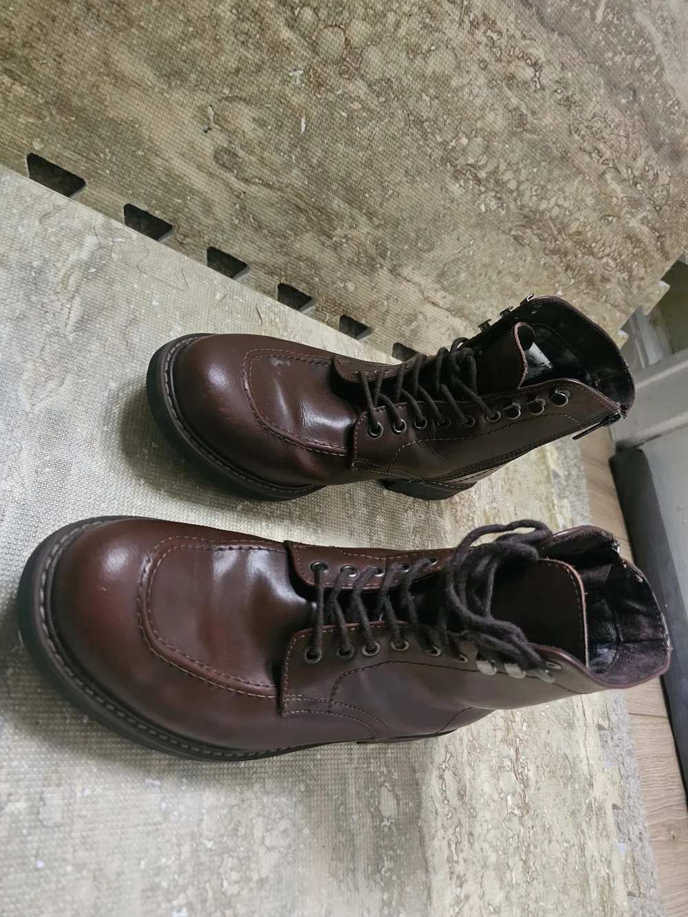 Alfani Men's Brown Leather Lace-Up Side-Zip Boots
